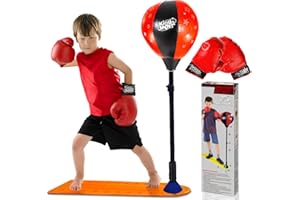 KINGSPORT King Sport Kid’s Free Standing Boxing Punching Bag Ball Play Set with Gloves Air Pump Adjustable Height, Boxing Punching Training Exercise,