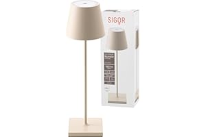 ‎SIGOR SIGOR Nuindie - Dimmbare LED Akku-Tischlampe Indoor & Outdoor, IP54 spritzwassergeschützt, Höhe 38 cm, aufladbar mit Easy Connect, 12 h Leuchtdauer, dünenbeige