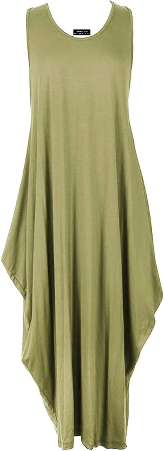 Love Celeb LookWomen Italian Lagenlook Tulip Parachute Dress Ladies Sleeveless Long Tunic Top