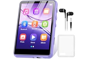 128 GB Reproductor MP3 Bluetooth 5.3, Reproductor MP3 Deportivo ZAQE con Pantalla Táctil de 2,4", Altavoces de Alta Definición Integrados, Radio FM, Grabación, Entrada de Línea, hasta 512GB, Púrpura