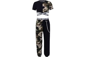 Aiihoo Survêtement Ensemble Sport Fille 2 Pièces Débardeur Crop Top Sport Brassière de Sport Yoga Manches Courtes Pantalon Sport Jogging Fitness Imprimé Camouflage Fille 6-14 Ans