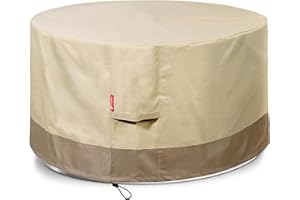 SheeChung Fire Pit Cover Round 44" D x 24" H Waterproof 600D Heavy Duty Patio Gas Fire Pit Cover Shelter Fits 40-44 Inch Outdoor Firepit Table Beige