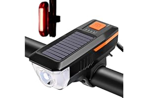 Fay Bless Éclairage Avant pour Vélo avec Alimentation Solaire Et 3 Modes De Phare LED, Cloche étanche, Recharge USB - Idéal pour Vélos De Route Et VTT (Orange)