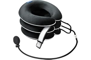 SI WEI Cervical Neck Traction Device for Neck Pain Relief - Inflatable Neck Stretcher Traction Collar for Neck Decompression - Best Home Use Neck Brace, Neck Traction Pillow, Neck Pump (Black Plush)