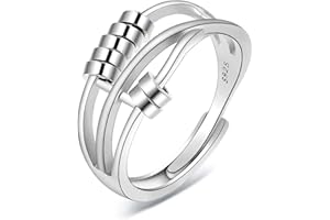Kamise Silver Anxiety Ring for Women, 925 Sterling Silver Fidget Ring, Adjustable Beads Stress Relieving Spinner Ring,Thumb Rings for Stress Relief, Fidget Anxiety Spinning Ring