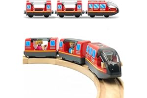 Zuoan Tren a pilas para tren de madera, juego de juguetes de alta velocidad para niños pequeños, 3, 4, 5 años, niños, acoplamientos magnéticos
