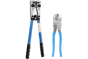 Kamtop Kit de Pinces à Sertir Pince à Sertir Réglable AWG 10-0 Outil de Sertissage de Borne de Fil 6-50 mm² Pince Coupe-Câble Multifonctionnel avec Poingnée Antidérapant pour Électricien Bricolage