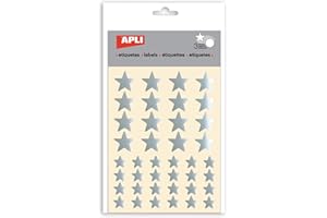 APLI Kids 11806 - Bolsa de pegatinas estrella plata, grandes y pequeñas, 3 hojas de gomets