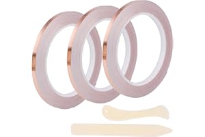PEUTIER Kit Ruban de Feuille de Cuivre pour Travaux Manuels Vitrail, 5mmx60m 3 Rouleaux Ruban Adhésif Conducteur avec 2 Outils pour Blindage EMI Réparation Électrique Circuits en Papier Sourdine