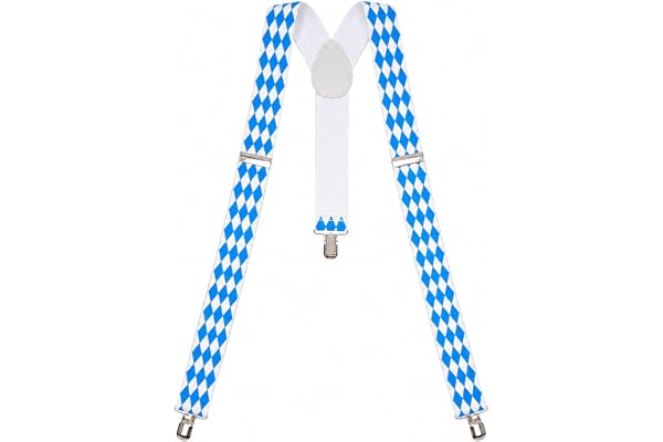BF Souvenirs Hängslen Bavaria 1 bayersk romb blå/vit för oktoberfester, karneval och kostymfester, Blau / Weiß, One size