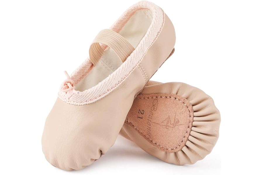 Bezioner Ballet Shoes Leather Ballet Flats Full Sole Dance Slippers for Girls Toddlers Women