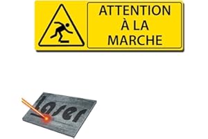 MYGOODPRICE Plaque gravée autocollante 30x10 cm "Attention à la marche" fond jaune