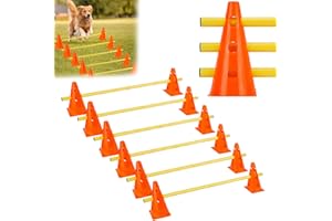 QWORK® Sports Steckhürdenset 12 Kegel + 6 Stangen Agility,23cm Höhe, 100cm Länge, Steckhürdenset für Koordinationstraining