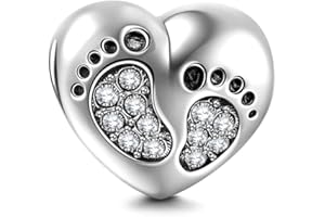 YIRONG JEWELRY Ciondolo in argento Sterling 925 a forma di cuore con impronte di piedi di bambino, per compleanno e anniversario, per braccialetti Pandora