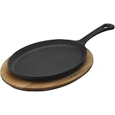Lava Fajita Tavası ve Ahşap Altlığı, 17x23 cm, Saplı, Oval