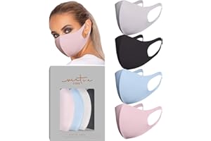 VIRTUE CODE Second Skin Cloth Face Mask Pack. 4 Buttery Soft Masks Washable Fabric - Pink, Baby Blue, Soft Grey and Black Face Mask Reusable. Stretchy, Comfortable, Fresh Facemask.