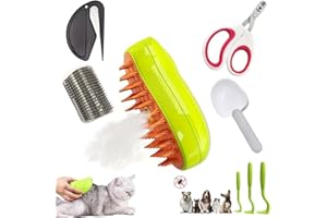 Ksalux - Pack Toilettage de 8 accessoires pour Chat : Brosse à chat Vapeur, Coupe-Ongles, Kit Anti Tiques, Peigne de Massage, Démêleur de Nœuds et Pelle à Nourriture (Pack de 8 accessoires pour Chat)