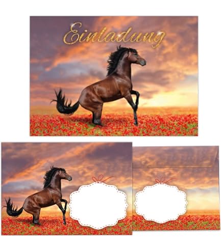 Junapack 12 biglietti d'invito per compleanno per bambini, ragazza, cavallo con puledro, incl. 12 buste, 12 pezzi, colore naturale, 12 adesivi