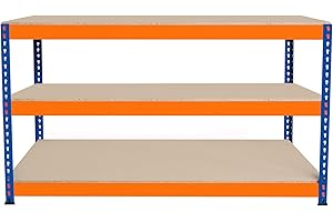 MONSTER RACKING Banco de Trabajo p/Garaje S-Rax 3 Niveles | 150cm x 60cm x 90cm | Capacidad por Nivel 300kg | Montaje Sin Tornillos | 2 Barras de Soporte Reforzadas | Patas de Goma | Mesa para taller almacén depósito