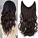 Price comparison product image 20" One Piece Wire in Hair Extensions Curly Wavy Hair Piece Long for Women Beauty, Dark Brown