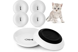 Dorakitten 6Pcs Ceramic Cat Bowls, No Whisker Fatigue Wide Shallow Cat Dishes with Non-Slip Silicone Bottom, Pet Cat Food Water Plates Bowls, 15cm Diameter