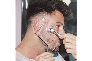 FANJEIS Herramienta de modelado de barba para hombre con peine incorporado, plantilla transparente, plantillas de peine para patillas de bigote, mandíbula, mejillas, línea del cuello, simétrico/curvo/corte