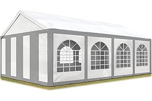 ‎TOOLPORT TOOLPORT Hochwertiges Partyzelt 4x8 m Pavillon Zelt PE Plane 450 N Gartenzelt Festzelt Bierzelt Wasserdicht grau-weiß