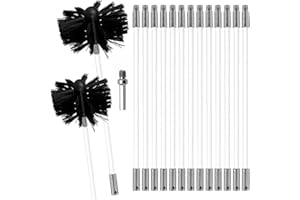 MOCNT Chimney Cleaning Brush Kit Nylon Rotary Duct Vent Cleaning Set Flexible Chimney Sweep Kit for Fireplace Dryer Vent 15 Flexible Rods 1 Brush Head 150mm 1 Brush Head 100mm