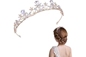 HOSHISEA Strass Haarkrone, Blatt Strass Krone, Kristalle Prinzessin Krone, für Hochzeit Tiara, Abschlussball Party, Geburtstag Zubehör,Alltagskleidung (Gold)