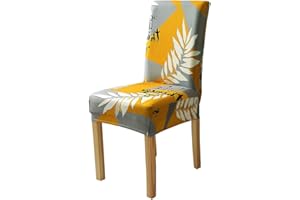 BCKAKQA Dining Chair Covers Grey Yellow Leaf Dining Chair Slipcovers Set of 6 Soft Stretch Spandex Removable Washable Chair Covers Protectors for Dining Room Wedding Banquet Party Chair Decor