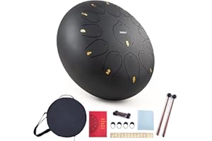 VixxNoxx Tambor de lengua de acero, tambor de lluvia para exteriores, jardín, tambor de mano, 12 pulgadas, 13 notas, instrumentos musicales clave C, instrumento de percusión (negro)