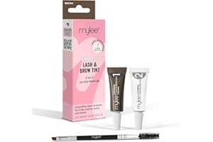 Mylee Kit Express para Pestañas y Cejas - Fórmula 2 en 1 Sin Mezcla, Tinte + Gel Revelador + Pincel de Doble Cara, Tinte Profesional, Duradero, Semi-Permanente, Rápido y Fácil (Castaño)