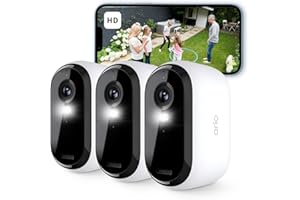 Arlo Essential HD Telecamera WiFi Esterno Senza Fili, Telecamera WiFi Interno, Sirena Allarme Casa, Sensore Di Movimento, Visione Notturna A Colori, Prova Inclusa Arlo Secure, 3 Telecamere, Bianche