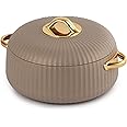 Cello Aurum Luxury Inner Stainless Steel Insulated Hot-pot 1500ml, Brown | Easy Grip Lid & Frim Twist Lock | BPA-Free, Durable, Suitable for Hot & Cold | Hot Box for Kitchen | Hot Pot for Home