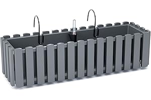 Prosperplast Boardee Fencycase Maceta de Balcón con Suspensión Sistema de Riego Maceta con Ganchos para Barandilla (580 mm, Gris)