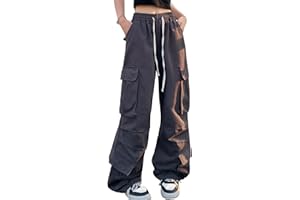Xinor Pantaloni Cargo Donna vestibilità Slim Y2K Parachute Pants Larghi Vita Alta Elastico Ragazza Joggers Baggy Cotone Streetwear