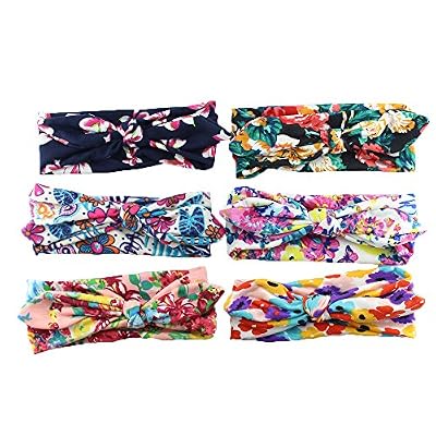 Hbf Lot de 6 Pièces Bandeau Cheveux Imprimé Oreilles Lapin Enfant Fille Turban Elastique Accessoire Cheveux Bébé Fille