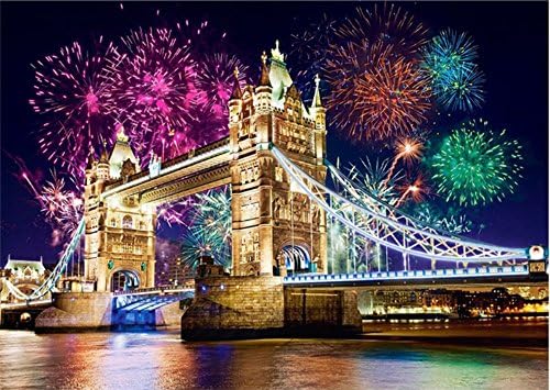 5D Diamond Painting Kit DIY Rhinestone Embroidery Cross Stitch Arts Craft For Home Wall Decor 11.8*15.7 inch (30*40 cm) Bridge and Fireworks