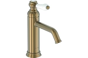 Jacob Delafon - Mitigeur lavabo Louise - Design Rétro, poignée céramique - Économie d’eau - Installation facile - 17x23,20x5,5 cm - Finition Bronze - E24360-BCN