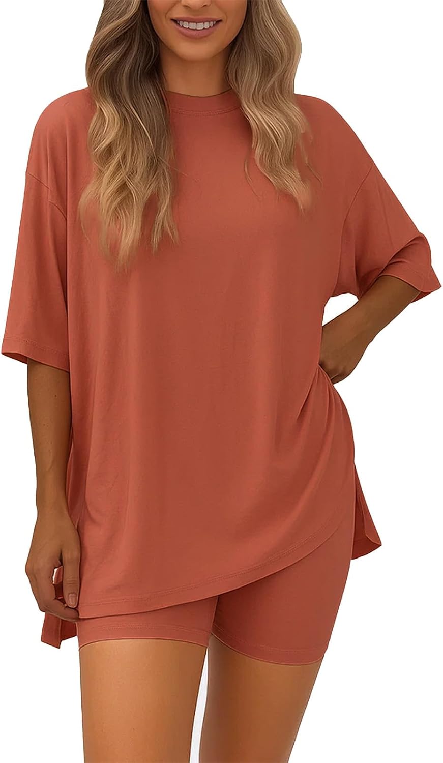 Conjunto de descanso de dos piezas para mujer, camisas casuales de verano de gran tamaño, traje de viaje