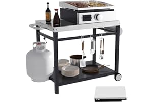 GLOWYE Pizza Oven Cart for Outdoor Kitchen Worktable, Dining Cart Table with Double-Shelf for Blackstone Ninja Woodfire Grill