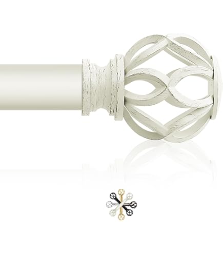 Decopolitan 5/8" Leaf Bay Window Curtain Rod Set - Adjustable, Antique White Finish