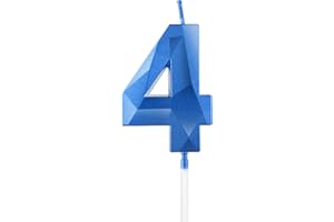 MCISKIN Königsblaue Kerzen zum 4. Geburtstag, 3D-Zahl 4, Saphir-Kerzenaufsatz, blaue Kuchendekorationen