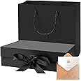 THMINS Black Gift Box Empty 27x19x8 cm Cardboard,Empty Large Gift Box for Women Surprise,Gift Card Boxes with Ribbons Foldable for Christmas Valentines Wedding……