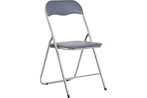 ‎CLP CLP Klappstuhl Felix Gepolstert I Küchenstuhl Mit Metallgestell I Kunstleder PVC Sitz Gepolstert I Besucherstuhl Klappbar, Farbe:grau/Silber
