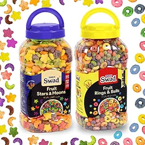 Swad Fruit Stars N Moons & Fruit Rings n Balls (Multigrain Zero Cholesterol Breakfast Cereal) 2 Jars, 635 g