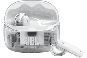 JBL Tune Beam Ghost 2, auriculares inalámbricos con cancelación de ruido y Bluetooth, hasta 48 hrs de autonomía, IP54 resistentes al agua y al polvo, diseño ergonómico, White Ghost
