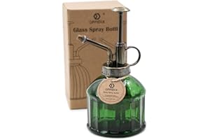 OFFIDIX Botella de spray de riego de vidrio verde oscuro, niebla de planta con bomba superior de plástico de bronce Regadera de flores para regar plantas pequeñas dentro del hogar u oficina