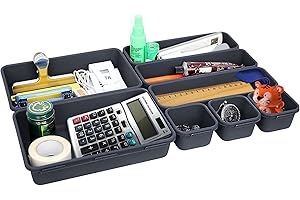 TZQFROCE 8 Stücke Organiser Drawer Plastic, schubladen ordnungssystem büro,schubladen organizer küche,für Make-up Schreibtisch Badezimmer Büro Küche-Dunkelgrau
