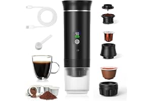 Aischens Macchina Per Caffè Espresso Elettrica Portatile con Display Temperatura 3 in 1, 80 ml di acqua 20 Bar Batteria USB-C 7500mAh, Idoneo a Capsules and Ground Coffee Powder